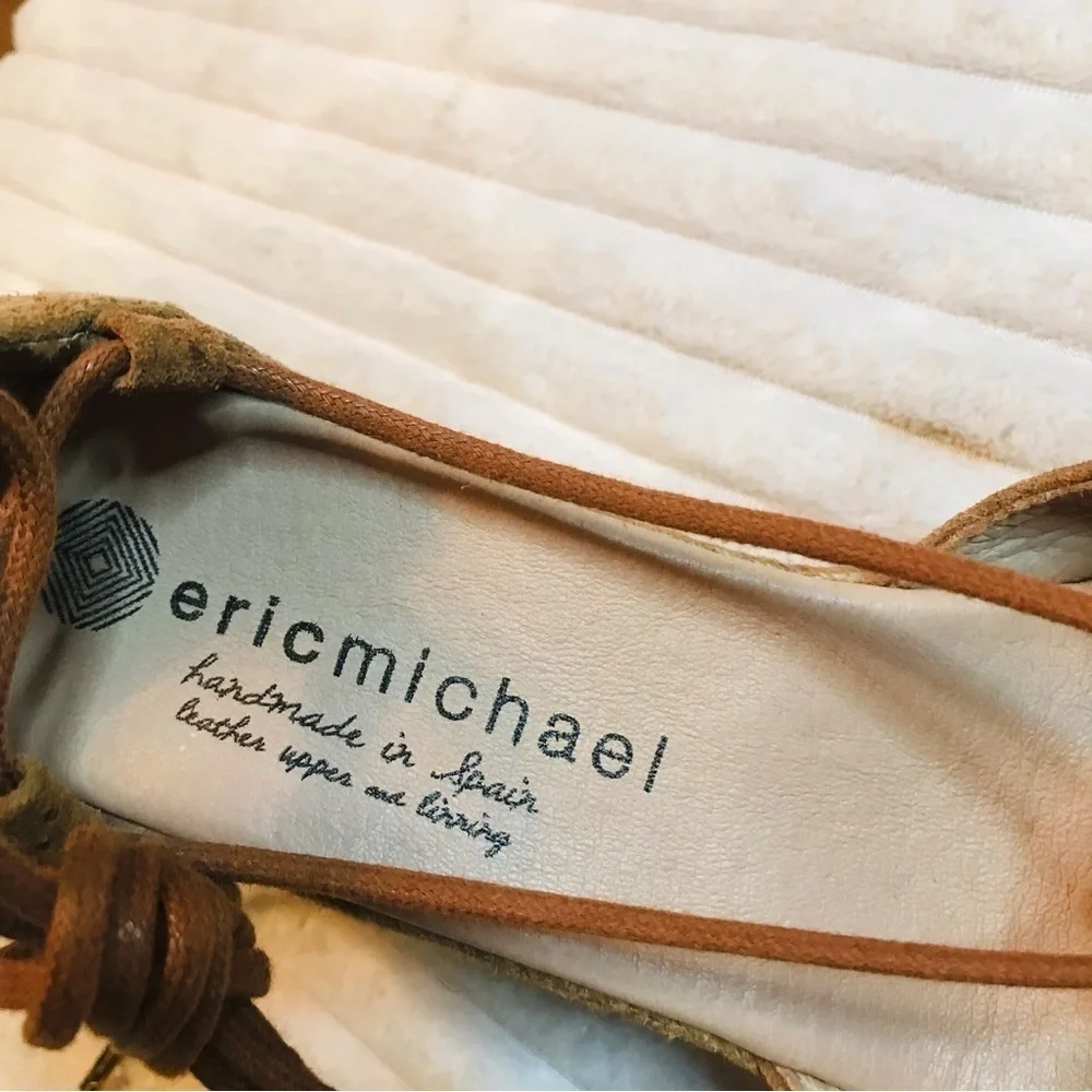Eric Michael Sam Wedge Espadrilles Lace Up Tan Platform Sandals Size 39 9